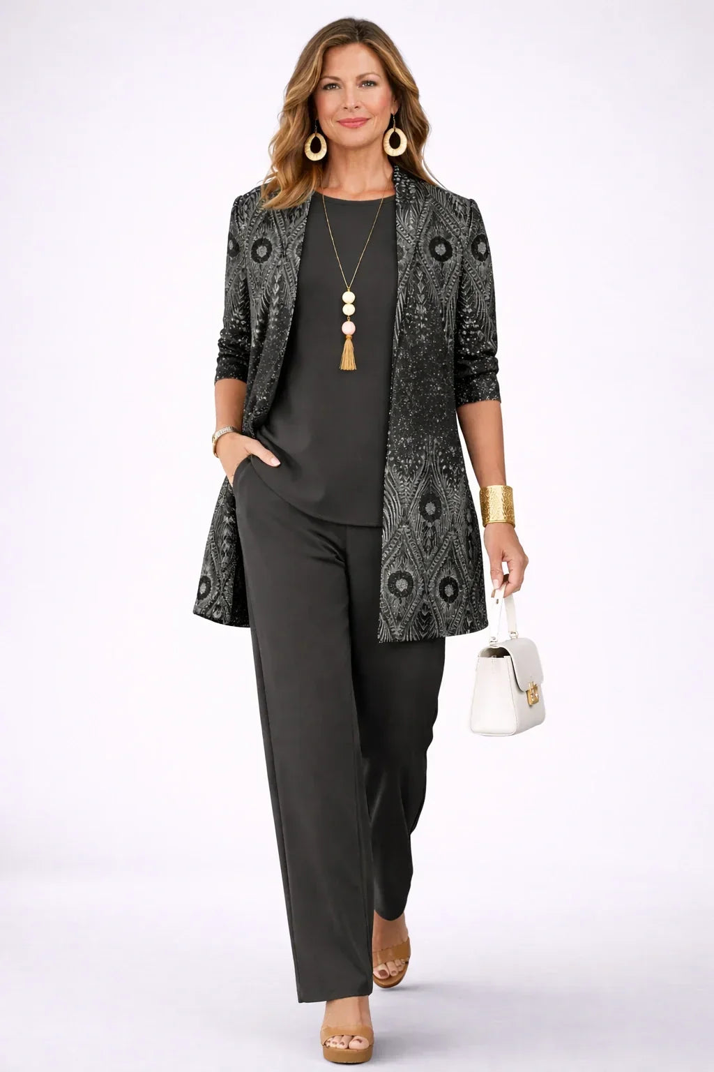 Conjunto de tres piezas negro con chaqueta de cachemir - Foto 2