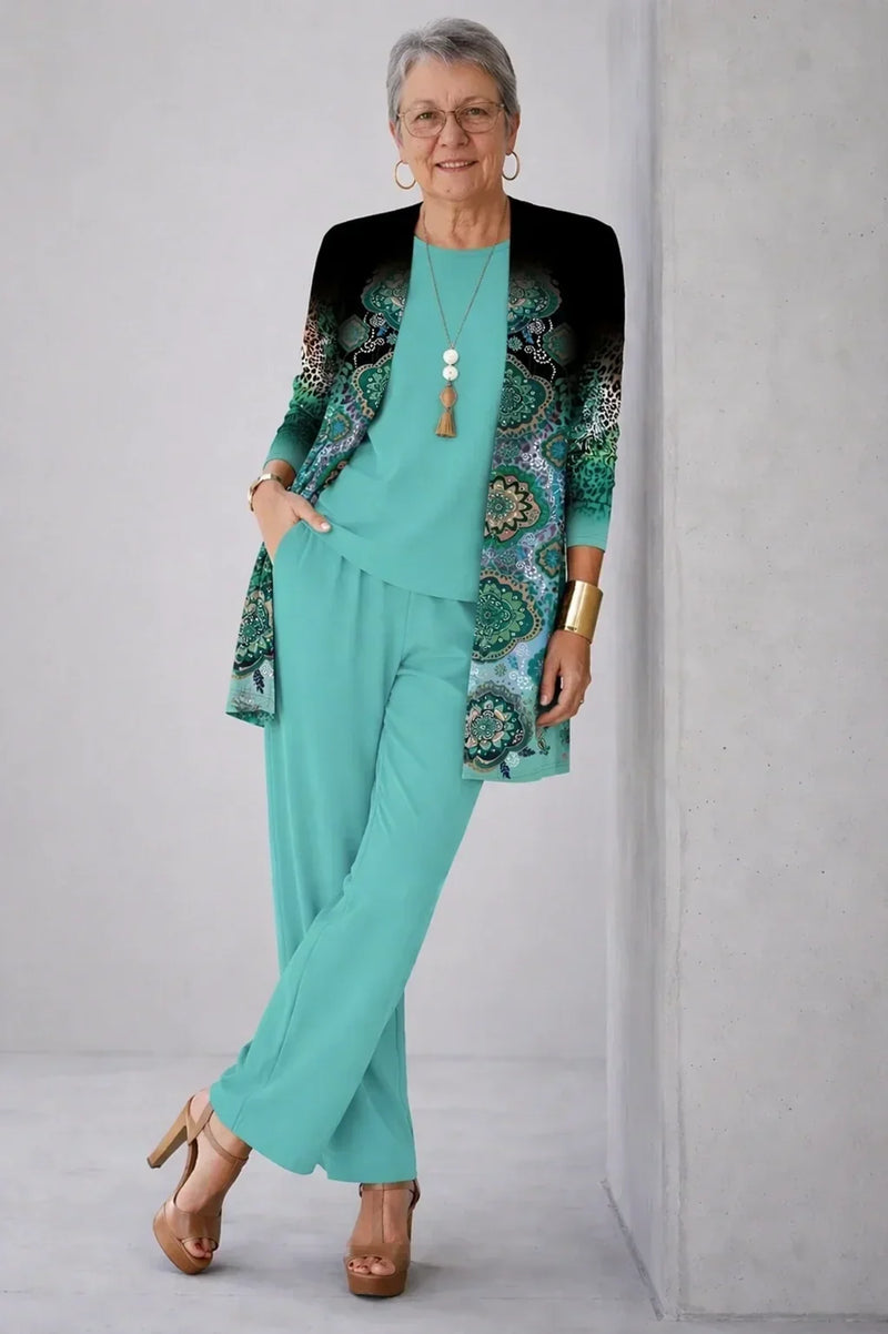 Conjunto de tres piezas turquesa con chaqueta mandala - Foto 1