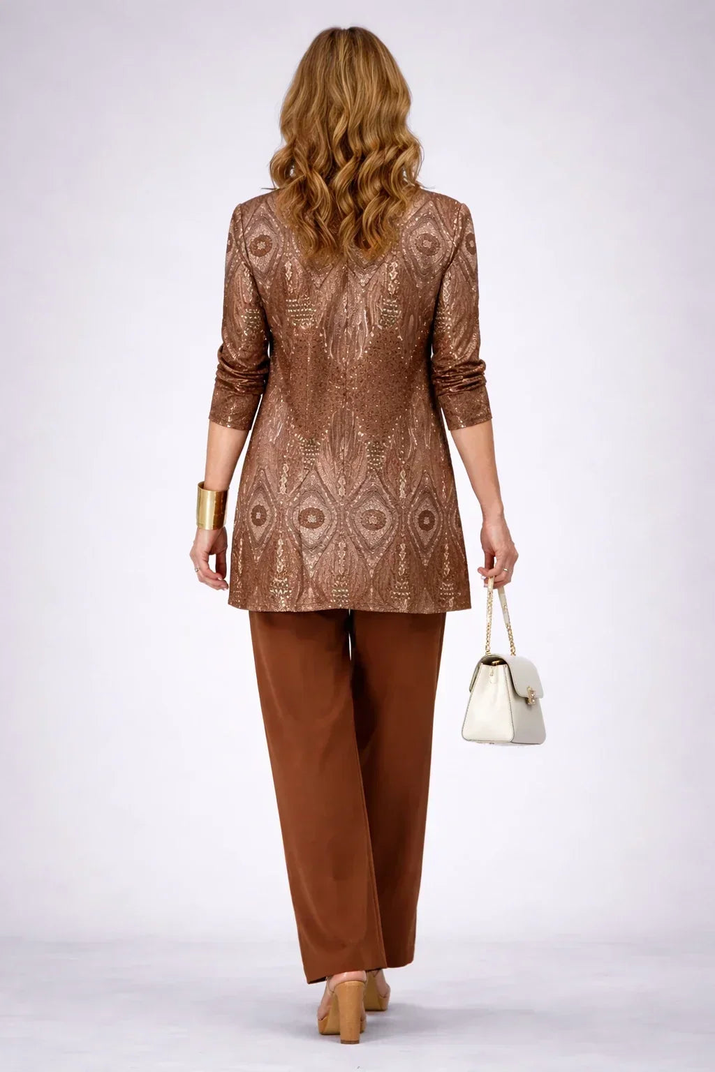 Conjunto de tres piezas teja con chaqueta de cachemir - Foto 2