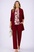 Conjunto de tres piezas burdeos con top de estampado floral - Foto 1