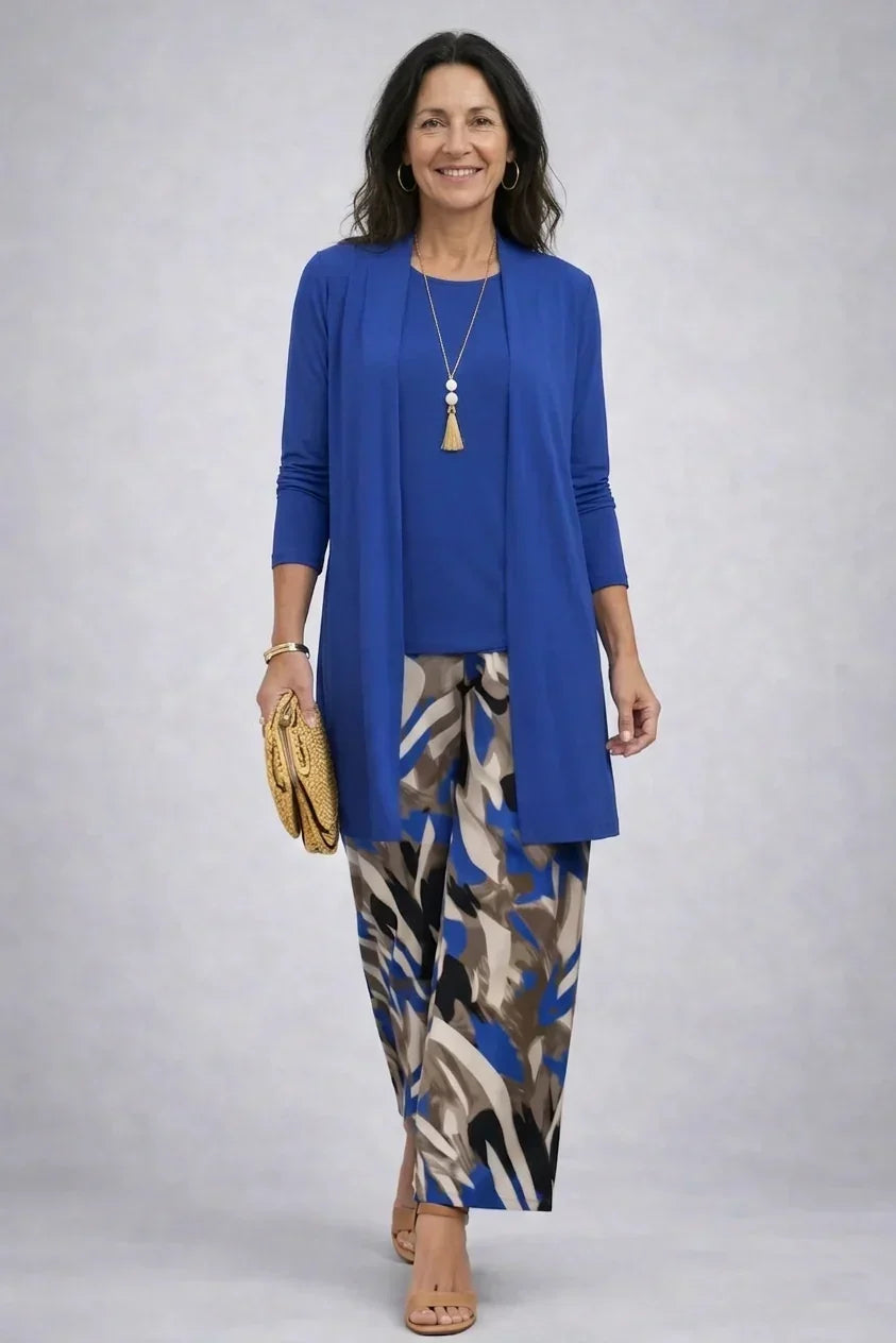 Conjunto de tres piezas azul cobalto con pantalón ancho - Foto 1