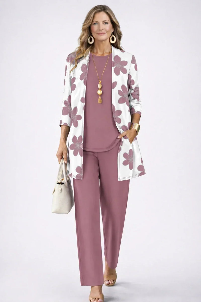 Conjunto de tres piezas floral mujer en rosa empolvado - Foto 1