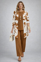 Conjunto de tres piezas caramelo con estampado de hojas - Foto 1