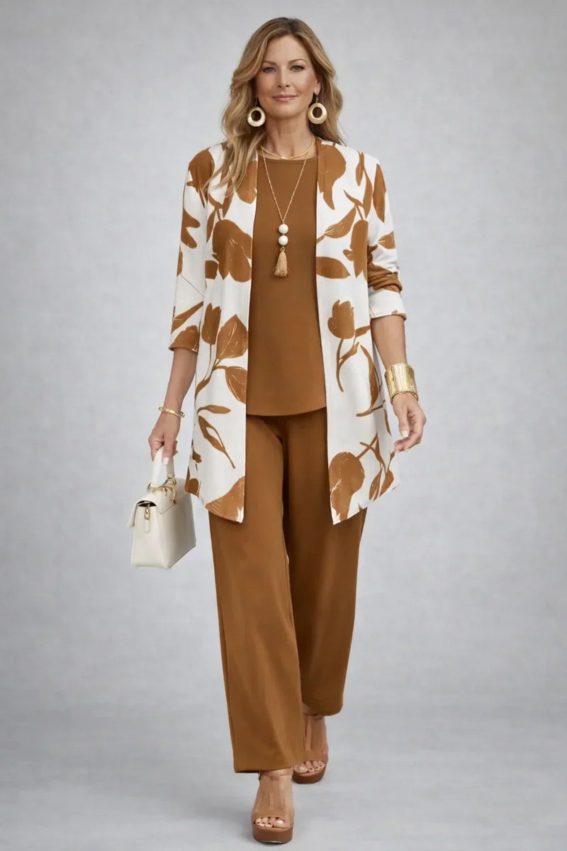 Conjunto de tres piezas caramelo con estampado de hojas - Foto 1