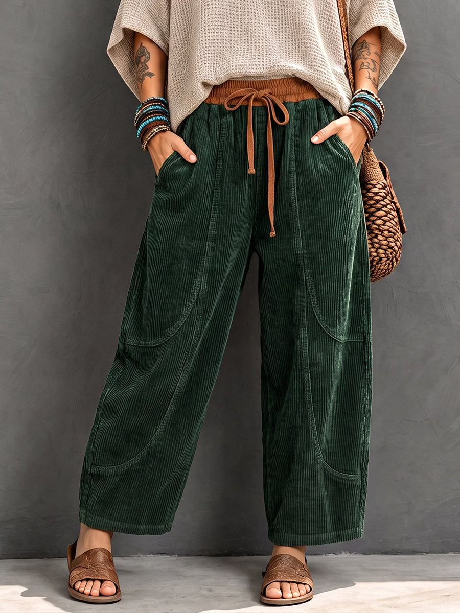 Pantalón harem de pana con cintura elástica y cordón - Foto 4