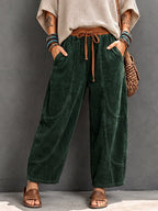 Pantalón harem de pana con cintura elástica y cordón - Foto 4