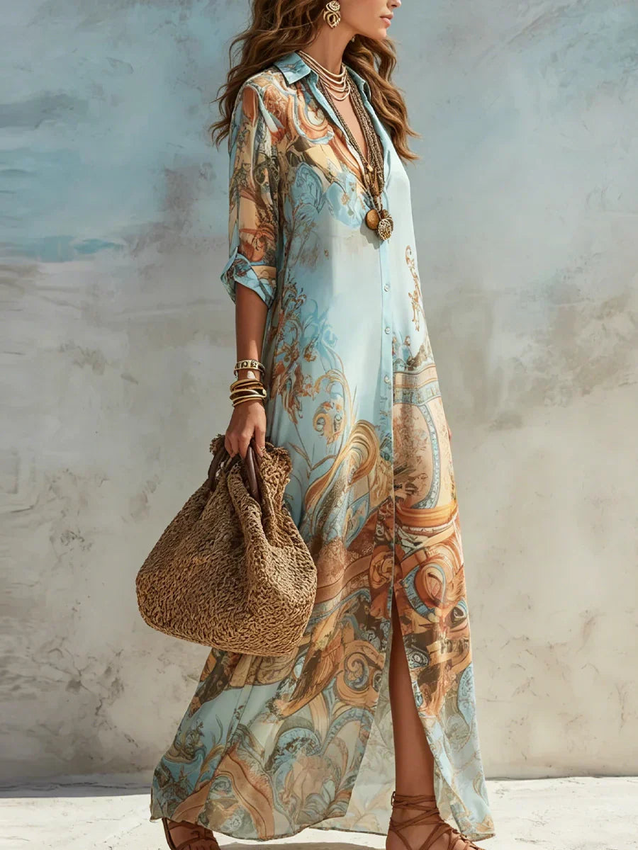 Vestido largo fluido de verano para mujer con escote en V - Foto 5