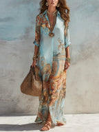 Vestido largo fluido de verano para mujer con escote en V - Foto 4