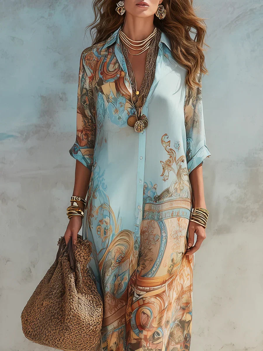Vestido largo fluido de verano para mujer con escote en V - Foto 6