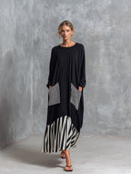 Vestido largo oversize de algodón negro para mujer - Foto 4