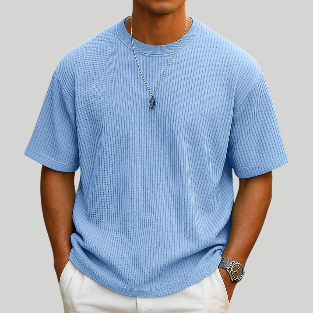 Camiseta de punto gofrado ligera con cuello redondo – Ruben - Foto 5