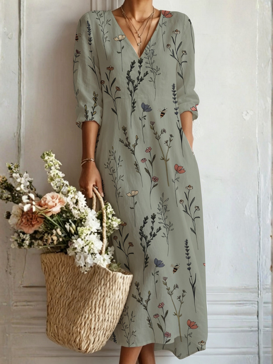 Vestido estampado de microfibra para mujer con cuello en V - Foto 2