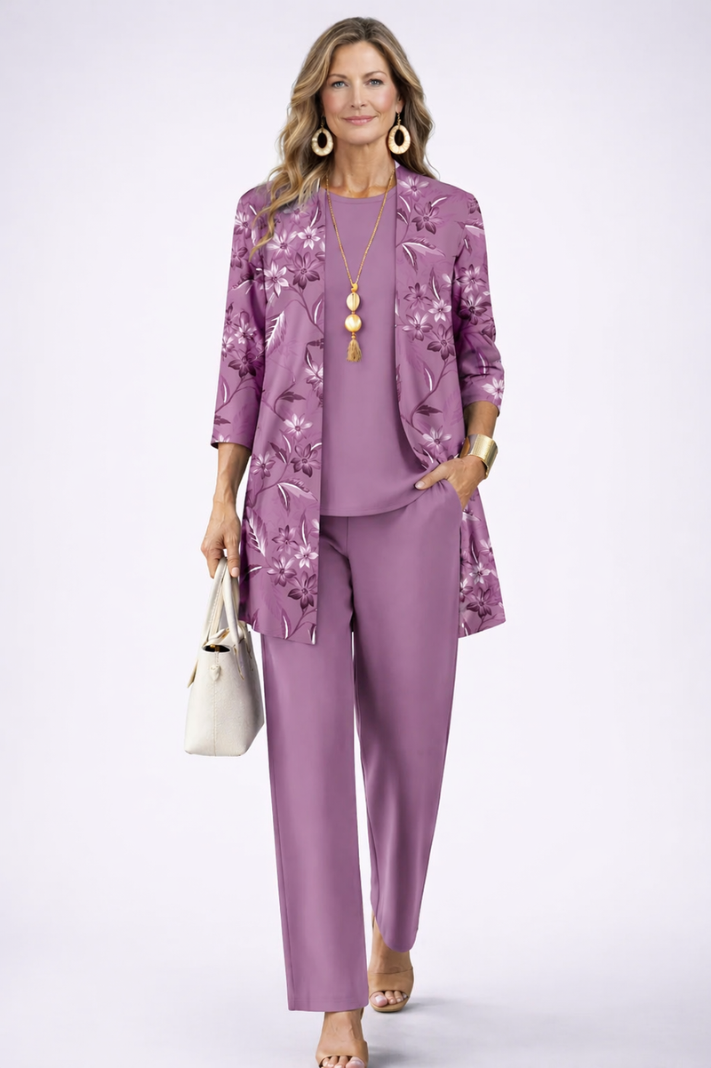 Conjunto de tres piezas mujer con chaqueta floral ligera - Foto 1