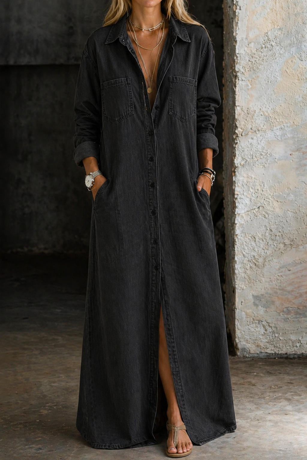 Vestido vaquero camisero para mujer, cómodo y sencillo - Foto 4