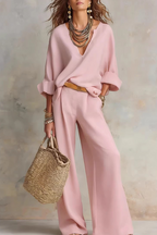 Conjunto de blusa con escote en V y pantalón ancho – Isabela - Foto 4