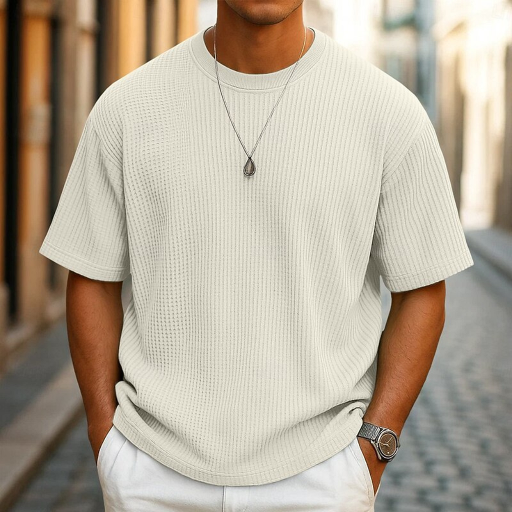 Camiseta de punto gofrado ligera con cuello redondo – Ruben - Foto 7