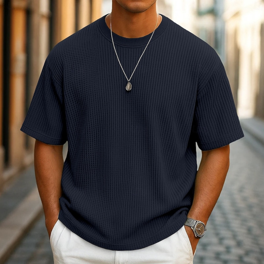 Camiseta de punto gofrado ligera con cuello redondo – Ruben - Foto 8