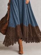 Vestido largo efecto ante con encaje floral para mujer - Foto 10