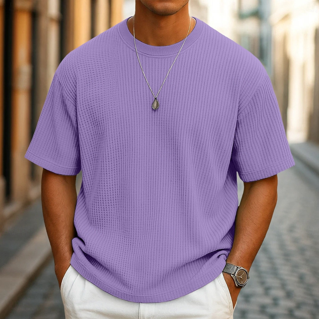 Camiseta de punto gofrado ligera con cuello redondo – Ruben - Foto 9