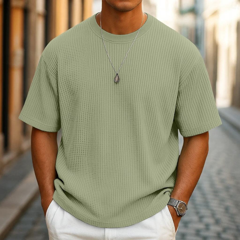 Camiseta de punto gofrado ligera con cuello redondo – Ruben - Foto 10