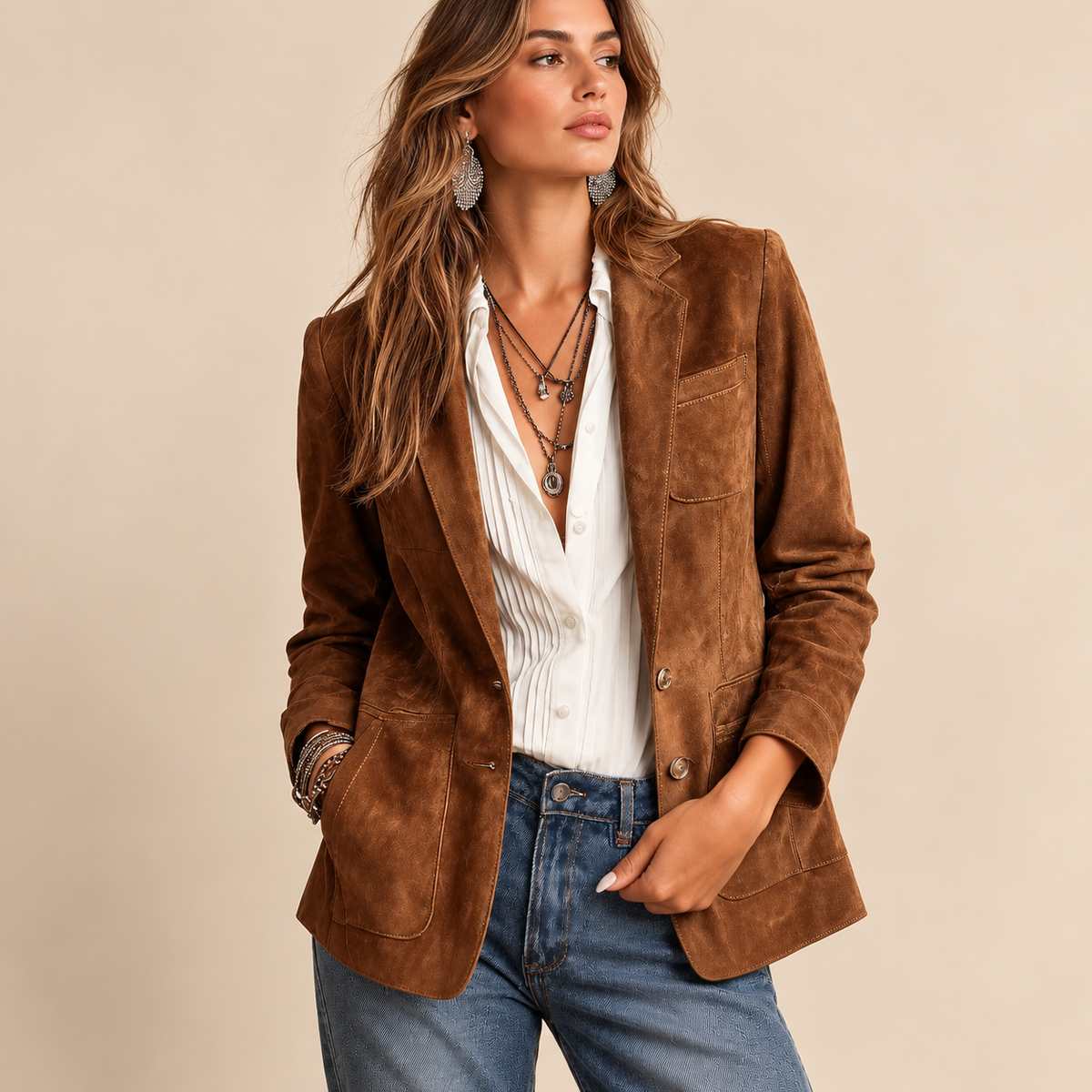 Blazer vintage con costuras en contraste para mujer - Foto 1
