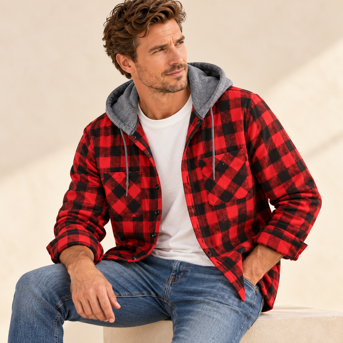 Chaqueta de cuadros con capucha para hombre, estilo casual - Foto 1