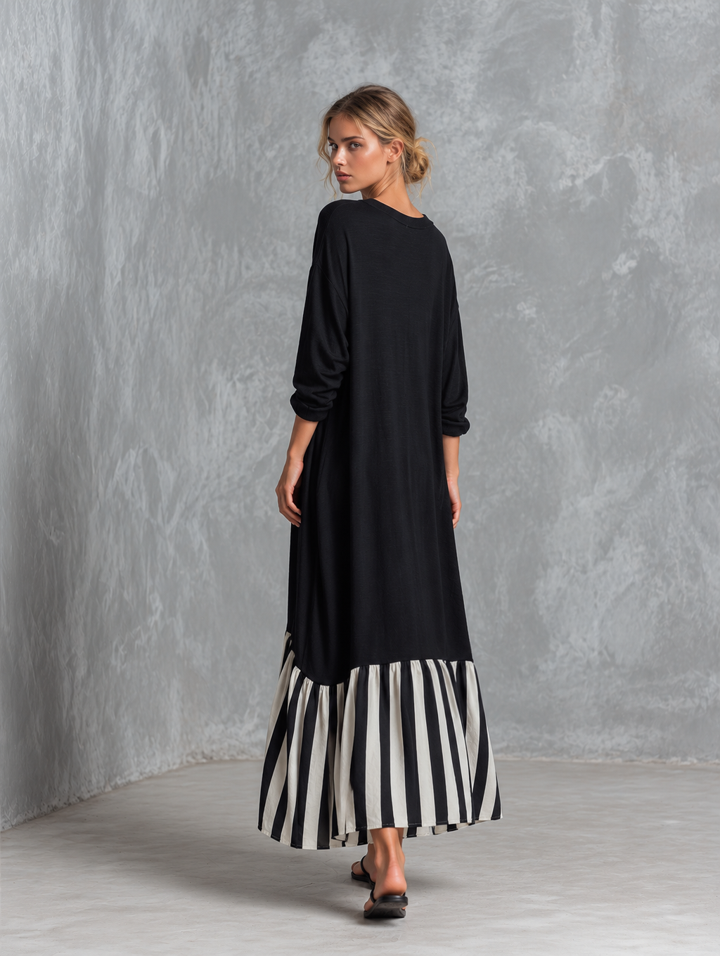 Vestido largo oversize de algodón negro para mujer - Foto 5