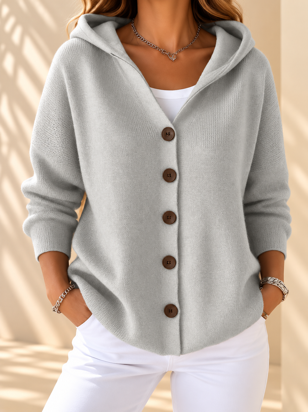 Chaqueta de punto con capucha y botones para entretiempo - Foto 8