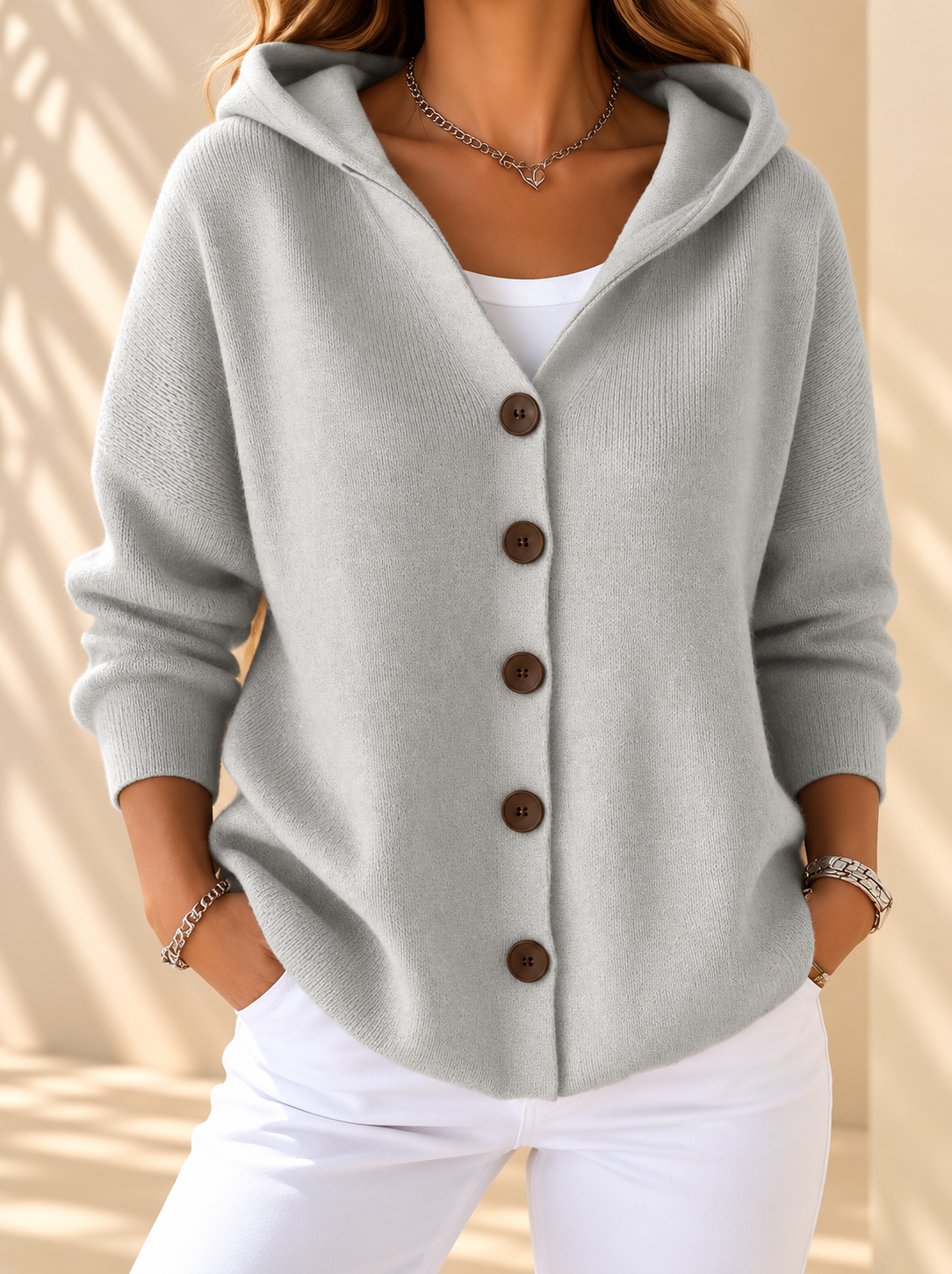 Chaqueta de punto con capucha y botones para entretiempo - Foto 8