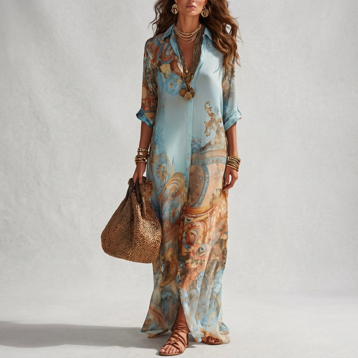 Vestido largo fluido de verano para mujer con escote en V - Foto 7