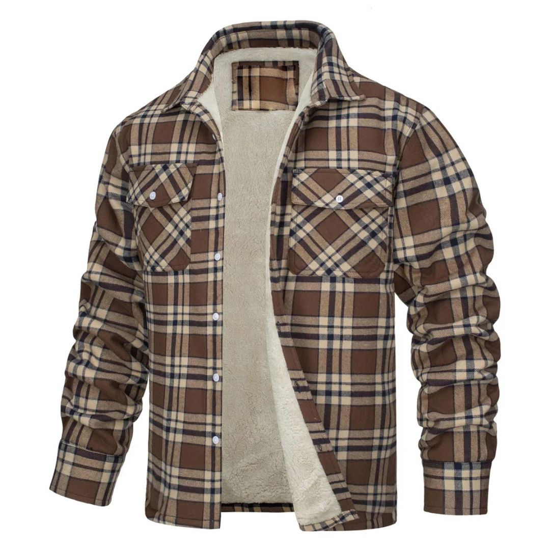 Chaqueta de cuadros con forro polar para hombre, cálida - Foto 8