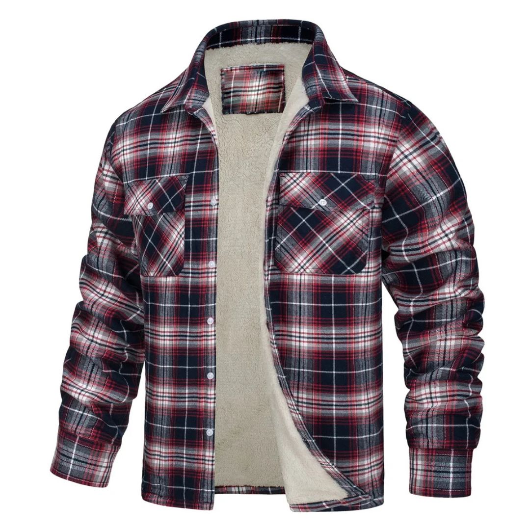 Chaqueta de cuadros con forro polar para hombre, cálida - Foto 5