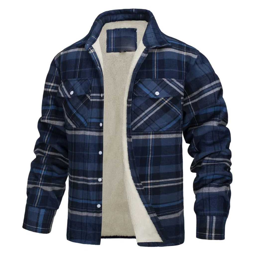 Chaqueta de cuadros con forro polar para hombre, cálida - Foto 6