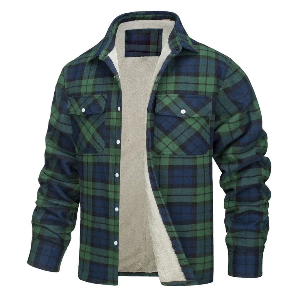 Chaqueta de cuadros con forro polar para hombre, cálida - Foto 3