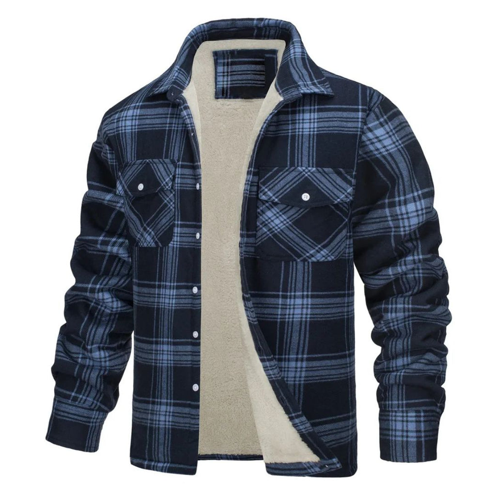 Chaqueta de cuadros con forro polar para hombre, cálida - Foto 2