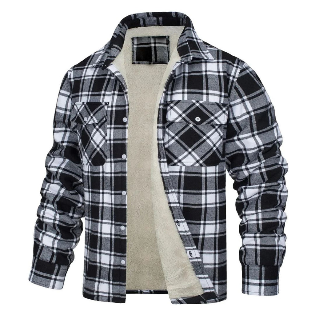 Chaqueta de cuadros con forro polar para hombre, cálida - Foto 1