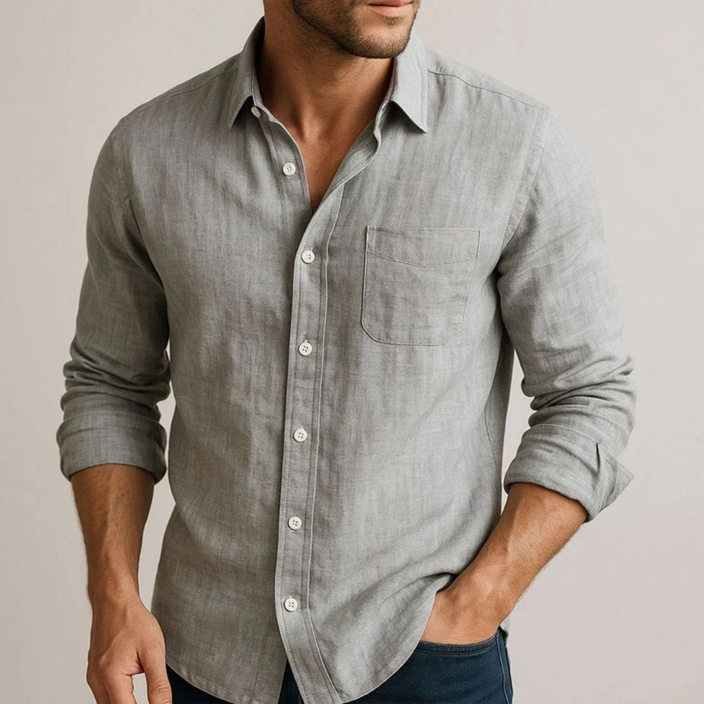 Camisa de algodón y lino para hombre, ligera y transpirable - Foto 2