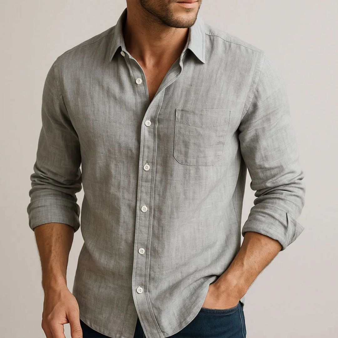Camisa de algodón y lino para hombre, ligera y transpirable - Foto 2