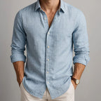 Camisa de algodón y lino para hombre, ligera y transpirable - Foto 1