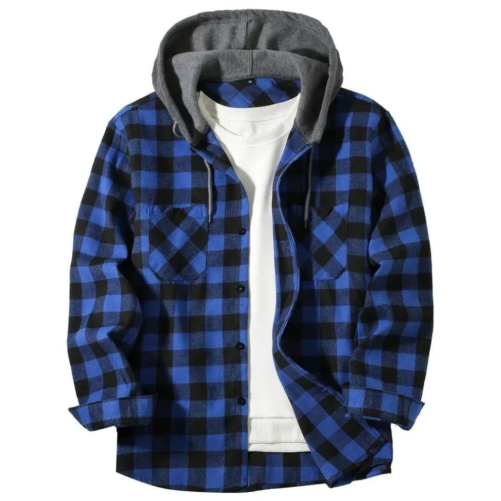 Chaqueta de cuadros con capucha para hombre, estilo casual - Foto 3