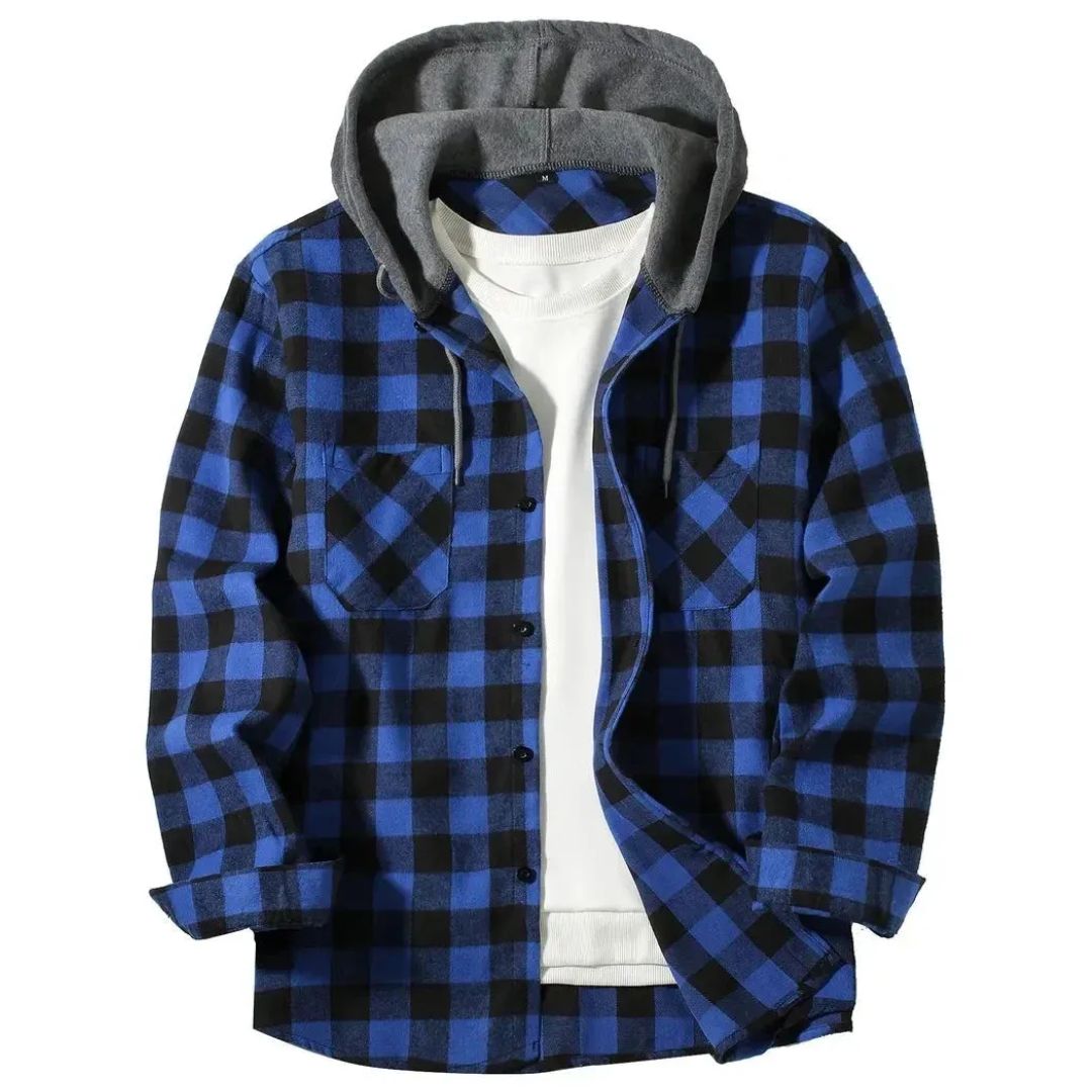 Chaqueta de cuadros con capucha para hombre, estilo casual - Foto 3