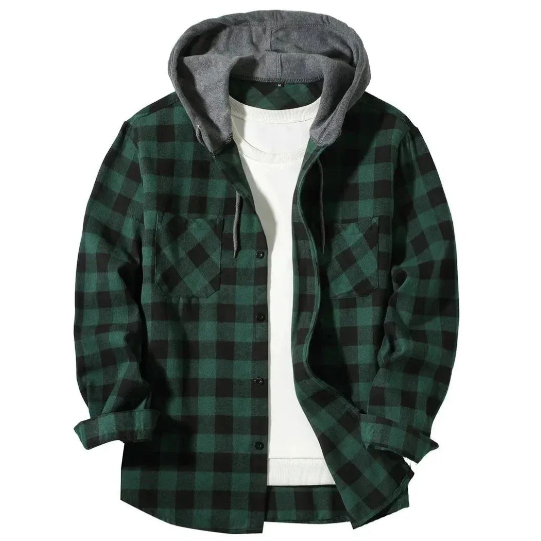 Chaqueta de cuadros con capucha para hombre, estilo casual - Foto 4