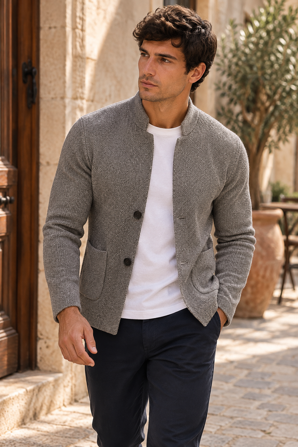 Blazer de punto texturizado con cuello mao – Rafael - Foto 2