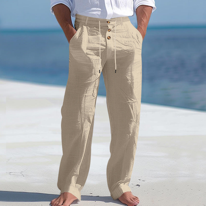 Pantalón de lino ligero para hombre, fresco y transpirable - Foto 1