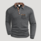 Polo de manga larga para hombre con detalles de cuadros - Foto 4