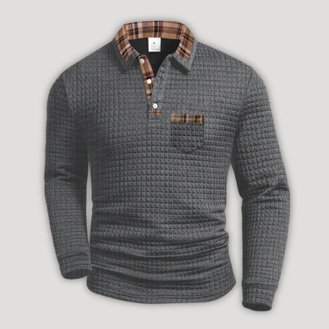 Polo de manga larga para hombre con detalles de cuadros - Foto 4