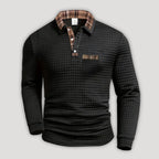 Polo de manga larga para hombre con detalles de cuadros - Foto 3