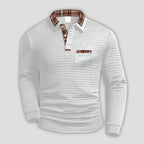 Polo de manga larga para hombre con detalles de cuadros - Foto 2