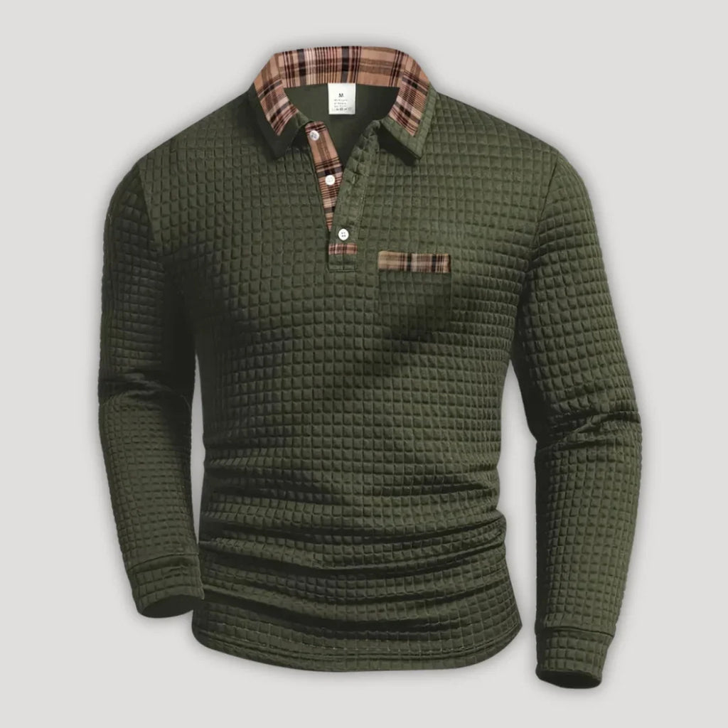 Polo de manga larga para hombre con detalles de cuadros - Foto 5