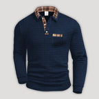 Polo de manga larga para hombre con detalles de cuadros - Foto 1